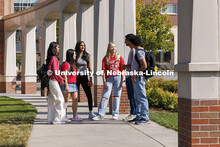 Students socializing outside the Raikes Center. Raikes School photoshoot. October 9, 2024. 