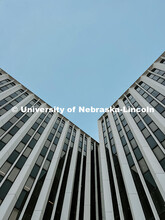 Looking up toward Oldfather Hall. Snow on City Campus. January 8, 2024. Taylor DeMaro / University C