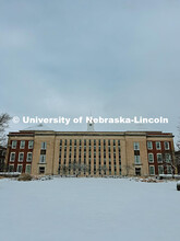 A blanket of snow covers Love Gardens outside of Love Library. Snow on City Campus. January 8, 2024.
