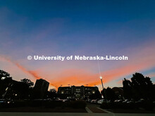 Sunset over east Memorial Stadium. Fall photos on City Campus. July 1, 2024. Taylor DeMaro / Univers
