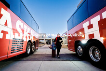 UNL's Choir students board the bus for their trip. Inauguration choir trip. January 17, 2025. 