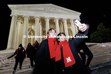 Lauren Roberts, left, takes a selfie with Kirby Le outside the Thomas Jefferson Memorial. Inaugurati