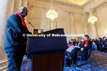 UNL’s Chancellor Rodney Bennett gives remarks to the UNL Choir. Inauguration choir trip. January 2
