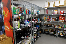 Shelves full of personal and breakfast items in the Husker Pantry located in the University Health C