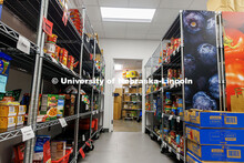 The Husker Food Pantry shelves are loaded with food and personal items located in the University Hea