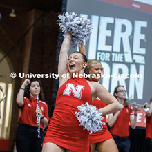 The Husker Scarlets perform in front of the band as part of the welcome at the Coliseum for Admitted
