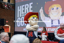 Herbie Husker is part of the welcome at the Coliseum for Admitted Students Day. Admitted Student Day