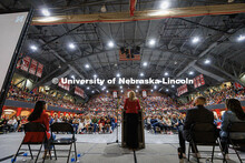 Future Huskers and their parents gather for the welcome at the Coliseum for Admitted Students Day. A