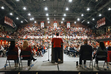Admitted Student Day pep rally in the Coliseum. Admitted Student Day is UNL’s in-person, on-campus
