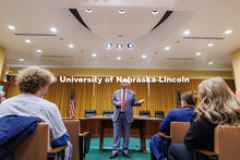 UNL’s President Gold addresses the I Love NU Day attendees at the State Capitol with opening remar