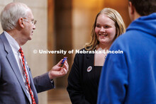 UNL’s President Gold chats with Elizabeth Herbin, UNL’s Student Regent during the I Love NU Day 
