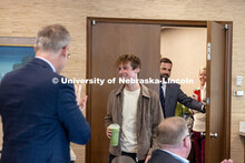 Luke McDermott, a senior at the University of Nebraska–Lincoln, reacts with surprise as Chancellor