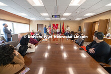 Luke McDermott, a senior at the University of Nebraska–Lincoln, reacts with surprise as Chancellor