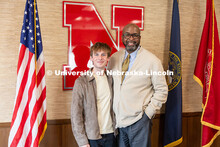 Luke McDermott, a senior at the University of Nebraska–Lincoln, poses with Chancellor Rodney D. Be