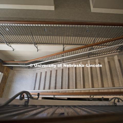 Former Whittier Junior High School. Interior, the decorative stairwells were left intact as part of the remodel. July 6, 2010. Photo by Craig Chandler, University Communications Photographer.