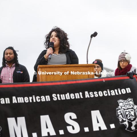 Mexican American Student Association rally outside the Nebraska Union November 18, 2016. Photo by Craig Chandler / University Communication Photography.
