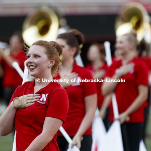 The Cornhusker Marching Band's annual exhibition performance at Memorial Stadium. August 18, 2017. Photo by Craig Chandler / University Communication.