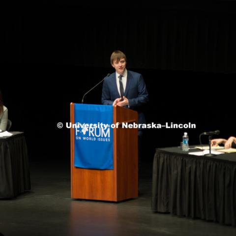 E.N. Thompson presents the British National Debate Vs. Nebraska Speech and Debate Team, November 7, 2017. Photo by Greg Nathan, University Communication Photography.