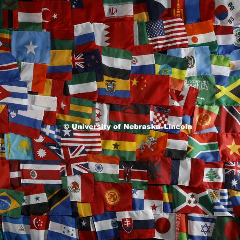Flags of all 132 countries University of Nebraska-Lincoln students call home. April 20, 2018. Photo by Craig Chandler / University Communication.