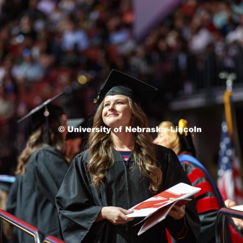 Katherine Lemke celebrates her College of Business degree. Undergraduate Commencement at Pinnacle Bank Arena. May 5, 2018. Photo by Craig Chandler / University Communication.
