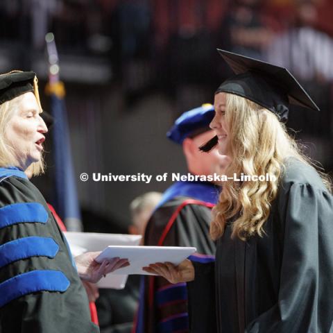 Dani Havekost receives her CEHS degree. Undergraduate Commencement at Pinnacle Bank Arena. May 5, 2018. Photo by Craig Chandler / University Communication.
