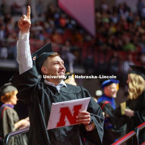 Derek Jackson received his CEHS degree at the Undergraduate Commencement at Pinnacle Bank Arena. May 5, 2018. Photo by Craig Chandler / University Communication.