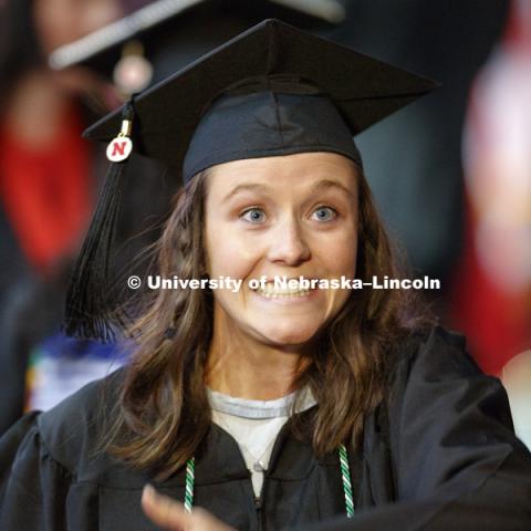 Maddison Swanson received her CEHS degree at the Undergraduate Commencement at Pinnacle Bank Arena. May 5, 2018. Photo by Craig Chandler / University Communication.