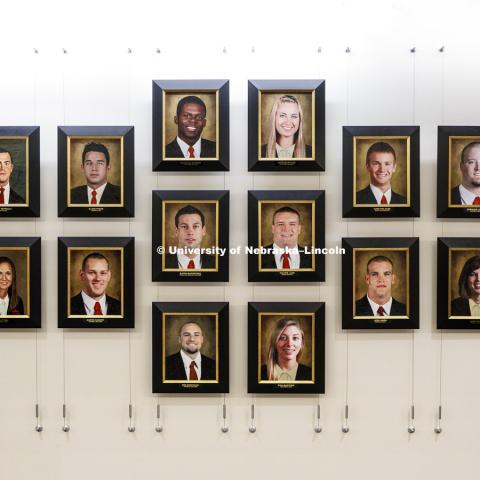 Athletic All-Americans photo wall, photographed for the N150 anniversary book. June 22, 2018. Photo by Craig Chandler / University Communication.