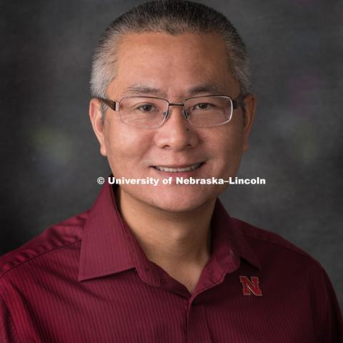 Studio portrait of Hui Li, Associate Professor, Chemistry. August 9, 2018. Photo by Greg Nathan, University Communication Photographer.