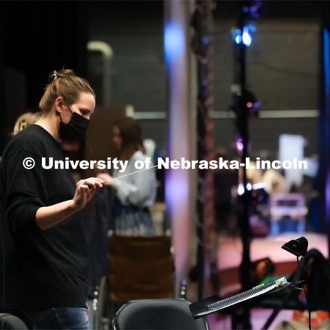 Orchestra plays the track for dress rehearsal of the UNL production “Big Fish”. April 22, 2024. Photo by Taryn Hamill for University Communication and Marketing.