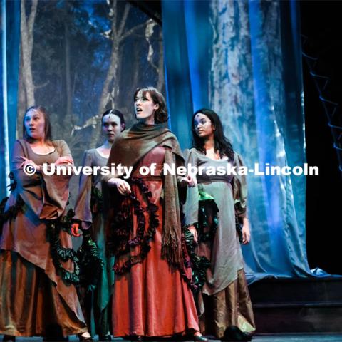 Faith Polivanov performing song as “The Witch” in UNL production of “big Fish”. April 22, 2024. Photo by Taryn Hamill for University Communication and Marketing.
