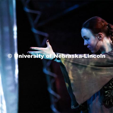 Alura Long in ensemble for the witching scene in UNL’s production of “Big Fish”. April 22, 2024. Photo by Taryn Hamill for University Communication and Marketing.