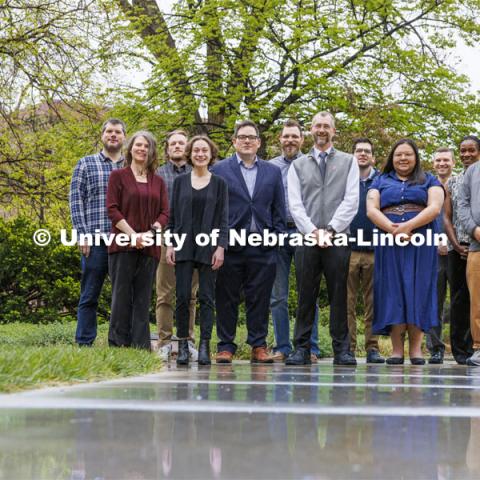 Group photo of the Rural Drug Addiction Research Center whose funding has been renewed for another five years. The team is, from left, Matthew Gormley, Devan Crawford, Stewart Haszard, Bergen Johnston, Patrick Habecker, JohnJoseph Karsk, Rick Bevins, Nicholas Hubbard, Lillianna Cervantes, Timothy Nelson, Rosemary Auma Onyango, Ken Wakabayashi. April 25, 2024. Photo by Craig Chandler / University Communication and Marketing.